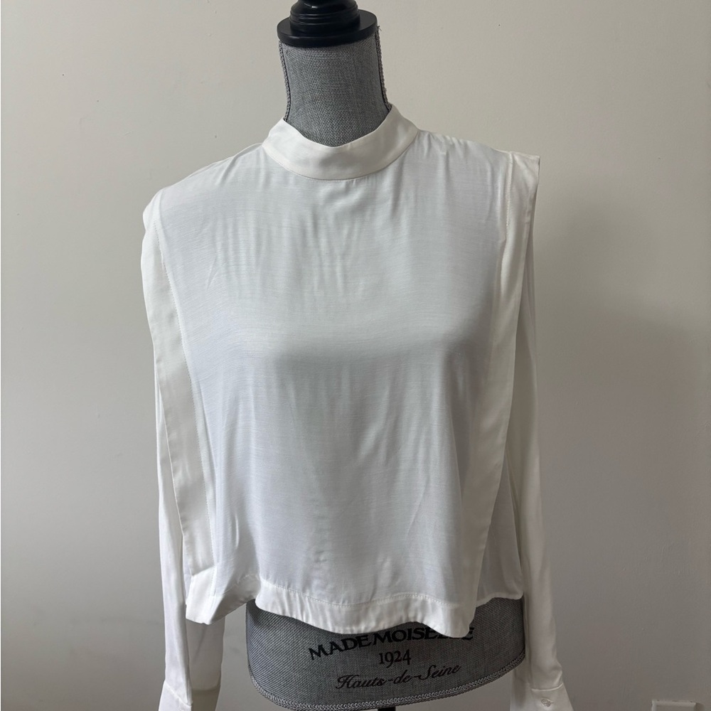 Sandro Boxy White Button Back Top